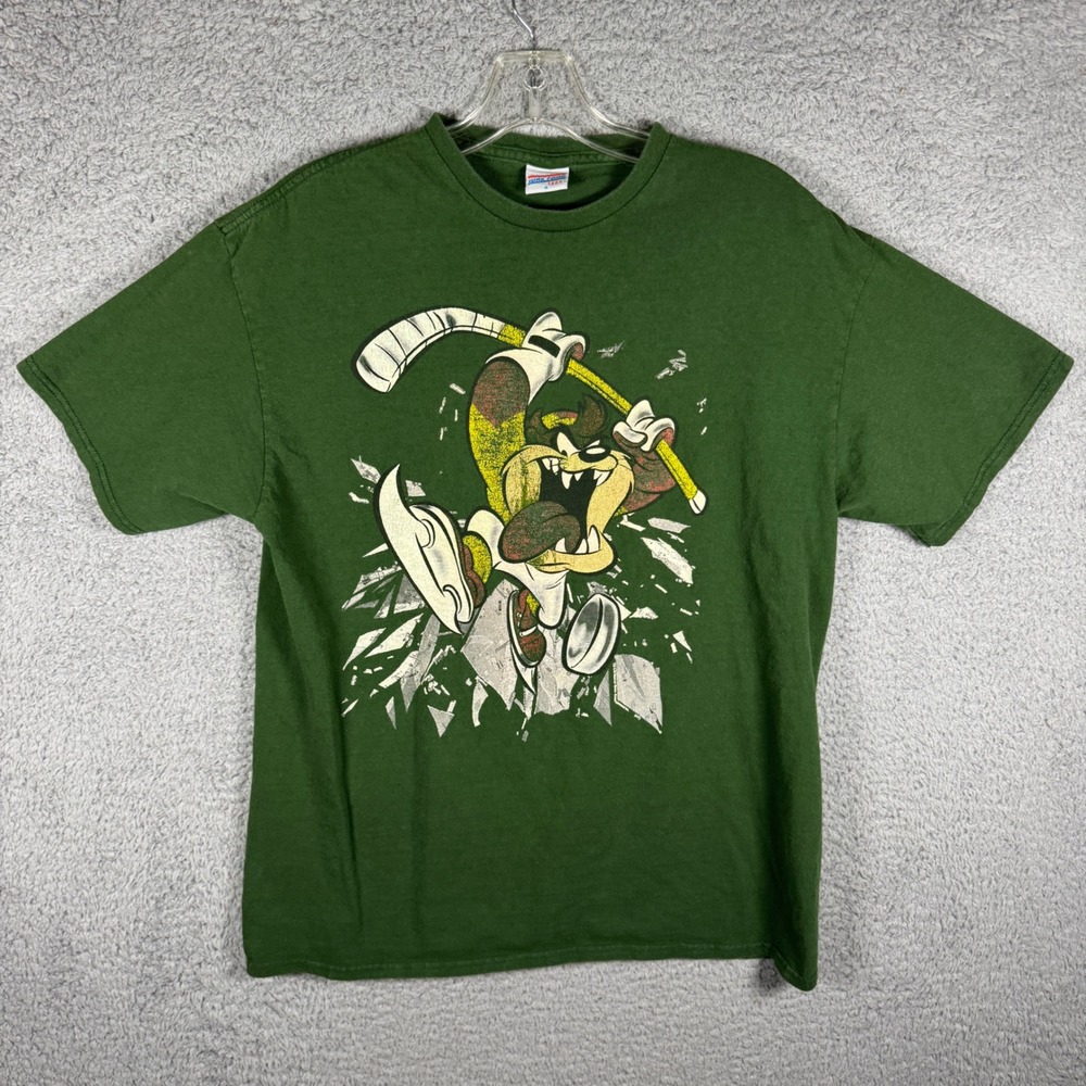Junk Food Mens Taz Hockey Graphic‎ T-Shirt Green Looney Tunes Short Sleeve Small